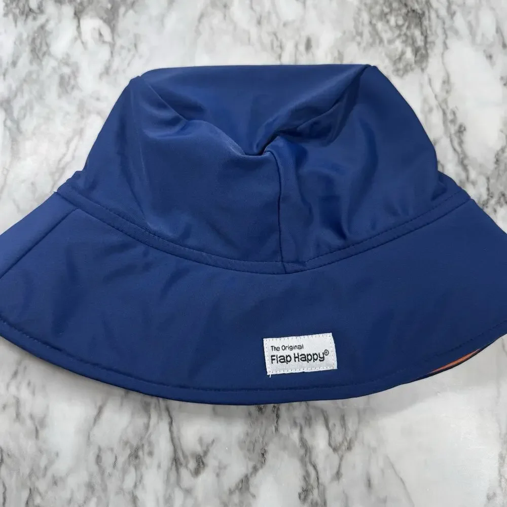 The Flap Happy Floppy Baby Sun Hat Blue Size Large 12-24 mo Chin Strap UPF 50+